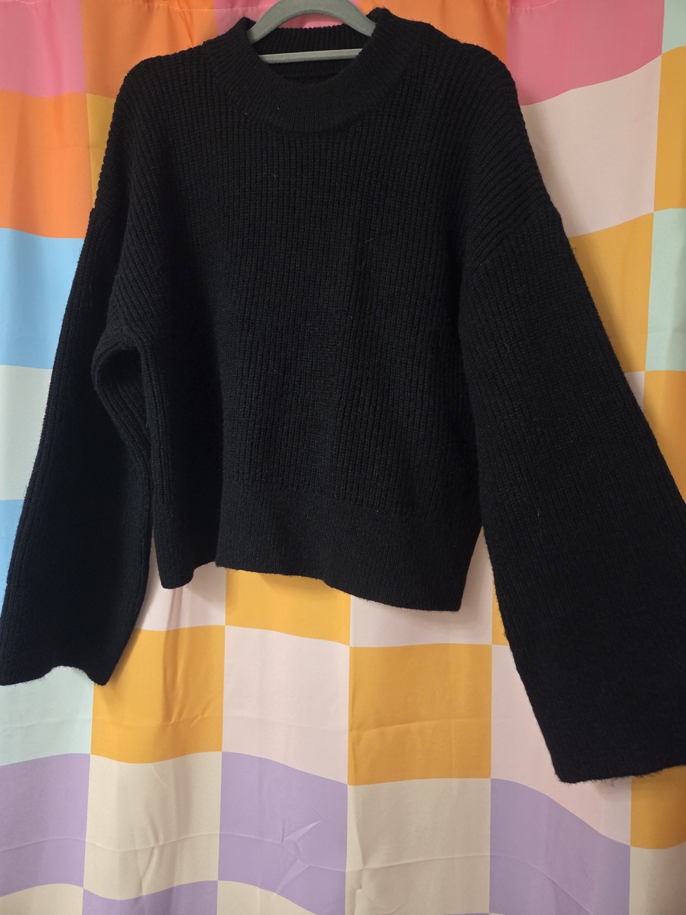 Cupshe Black Ribbed Bell Sleeve Sweater